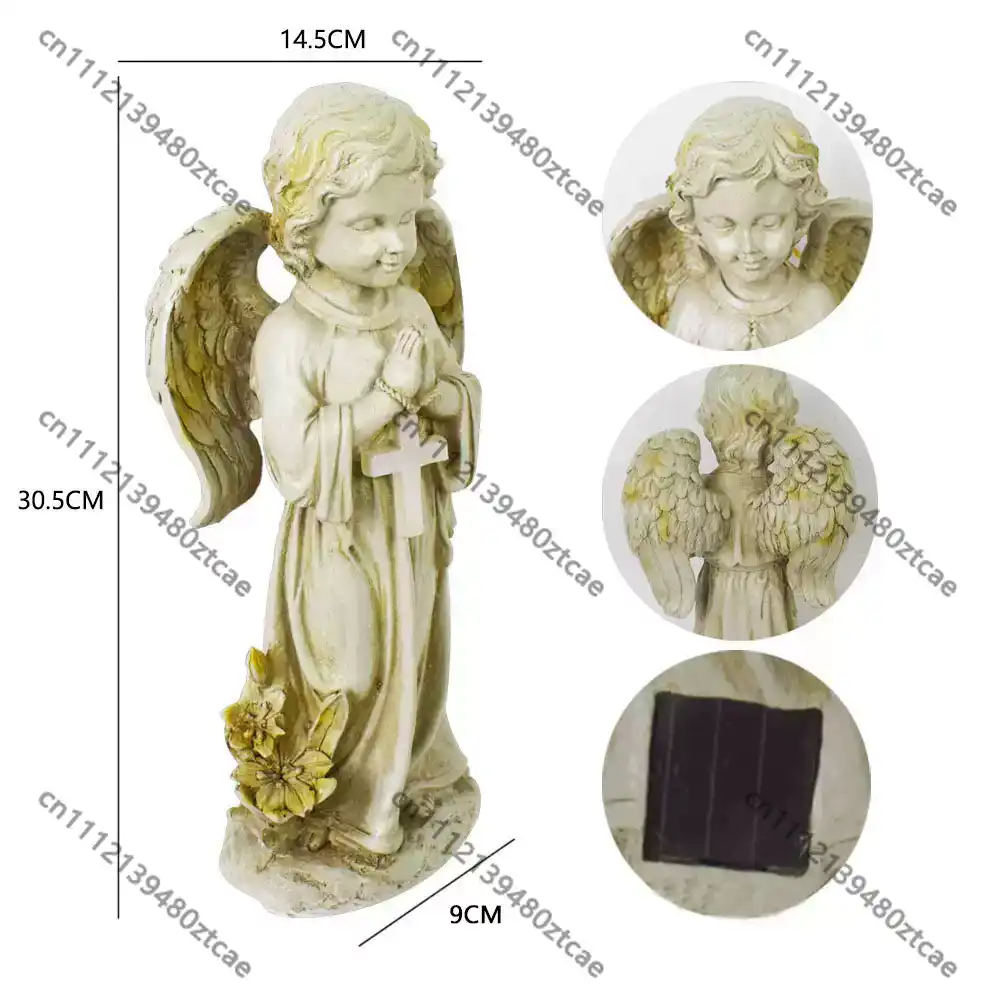 Outdoor Lighting Brass - Solarna Statua Anioła z Krzyżem, Lampa